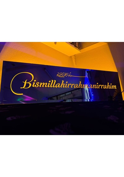 Digital Hayat Bizoteli Bronz Ayna Led Işıklı Besmele-i Şerif Yazılı 95x30 Cm Camii Ve Ev İçin Dekoratif İslami Tablo Siyah