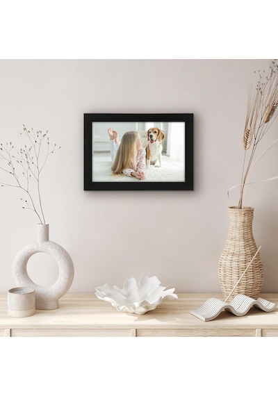5,5 X 8,5 Siyah Resim Çerçevesi - Kırılmaya Dayanıklı Camlı Tasarlanmış Ahşap Fotoğraf Çerçevesi - Duvar Ve
