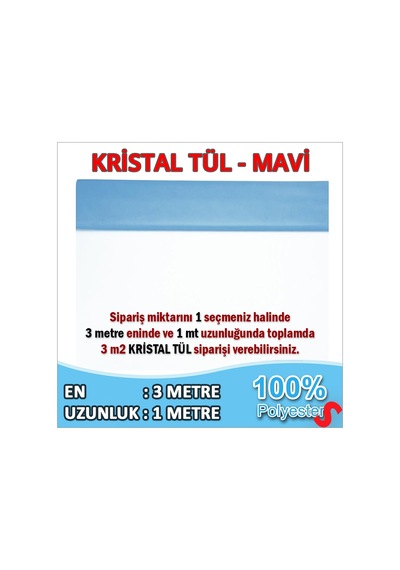 Süsleme Tülü Kristal Tül, 3 Mt En X 1 Mt Uzunluk - Mavi 0-99