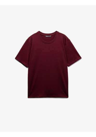 Koton Bisiklet Yaka Regular Fit Pamuklu Kısa Kollu Tişört Bordo 6wam10085hk Bordo