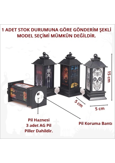 Halloween Korku Işığı Pilli Led Fener, 15cm X 5cm X 1 Adet 0-99