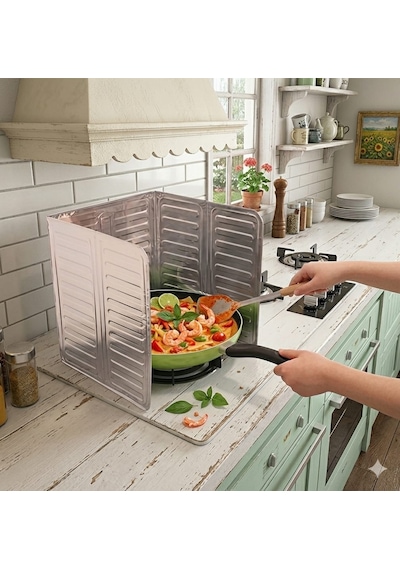 Ocak Arkası Yağ Koruyucu Katlanır Plaka Halinde Alüminyum Levha 85x32.5cm Büyük Boy Gümüş