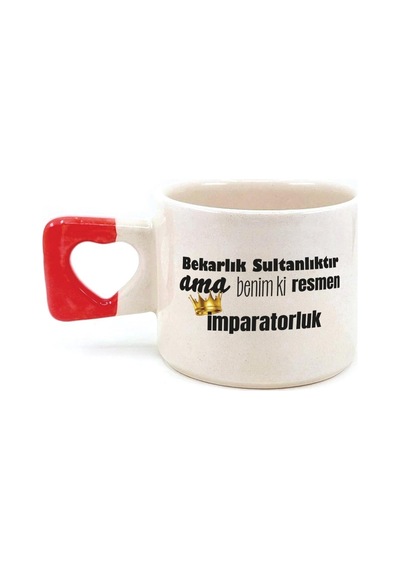 Mor Mürekkep Bekarlık Sultanlıktır Ama Baskılı Kırmızı Kulplu Kalp Kupa