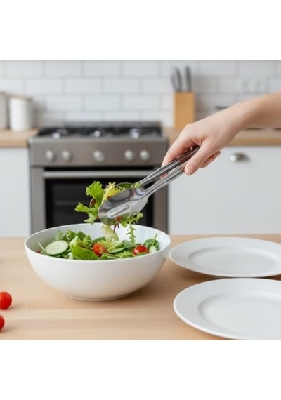 Paslanmaz Çelik Salata Ve Servis Maşası 21 Cm Çok Amaçlı Yemek, Makarna Ve Salata Servis Pensesi