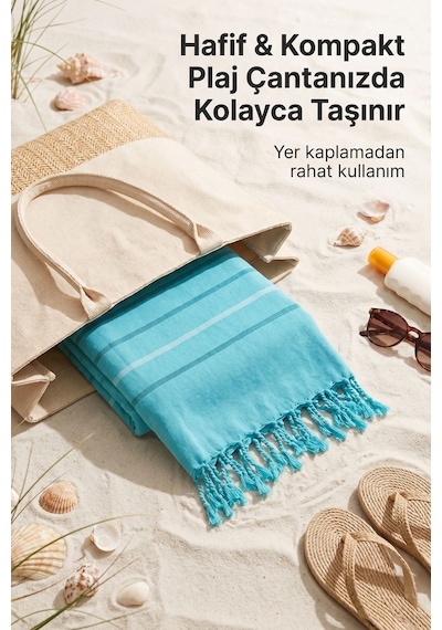 100 Pamuklu Banyo Deniz Plaj Peştemal Havlu 70x150 Cm Turkuaz