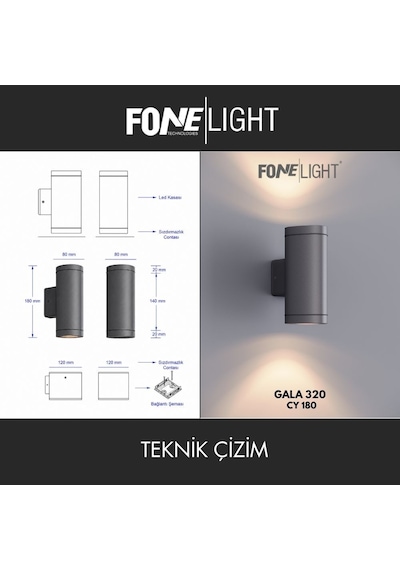 FoneLight Gala 18 cm Çift Yönlü LED Duvar Apliği Antrasit Alüminyum IP65 Dış Mekan Bahçe Aydınlatması 7W 3000K