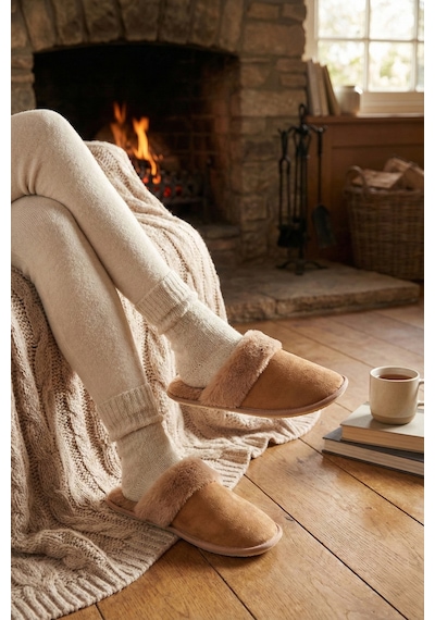 Lela Yumuşak Dokulu Peluş Bayan Terlik 6722002 Camel
