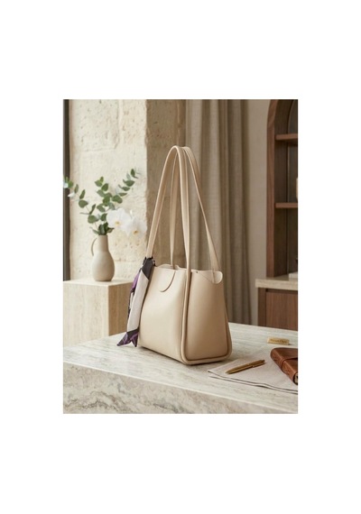 Names Bag Kadın Fular Detaylı Şık Omuz Ve El Çantası Krem