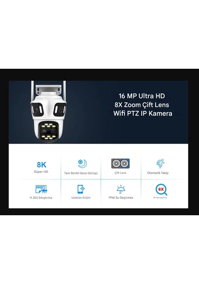 8k 16mp 8x Zoom Dış Mekan Kablosuz 360 Ip Kamera 3 Kameralı