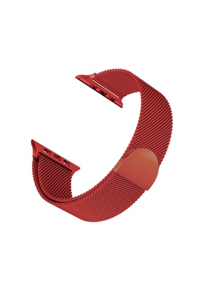 Caseonn Apple Watch Series 7 41mm İle Uyumlu Manyetik Metal Hasır Kordon Kırmızı