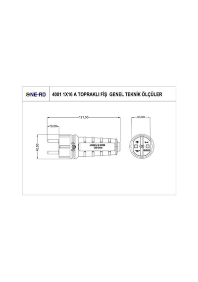 220v-240v Erkek Fiş Priz 1x16a Kauçuk Topraklı Ups