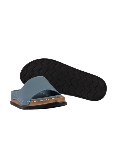 Napa Shoes Hakiki Deri Lazer Kesim Delikli Rahat Taban Kadın Terlik Napa-309 Mavi