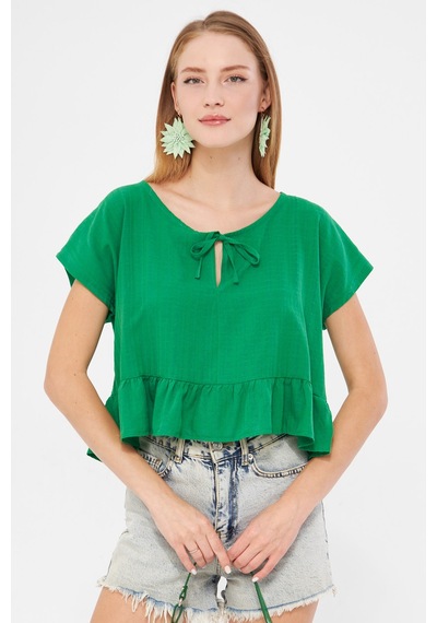 Armonika Kadın Yeşil Yarasa Kol Yakası Bağlamalı Eteği Fırfırlı Oversize Crop Bluz Arm-24y001088 Armonika Kadın Yeşil Yarasa Kol Yakası Bağlamalı Eteği Fırfırlı Oversize Crop Bluz Arm-24y001088