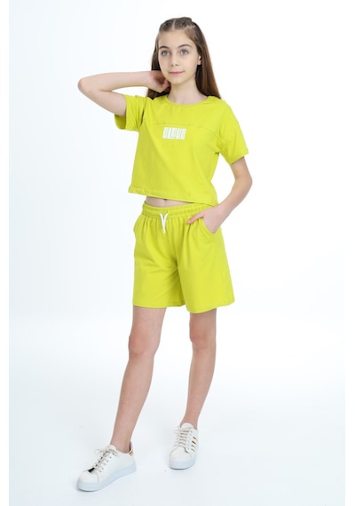 Toontoy Kids Toontoy Kız Çocuk Crop Aloha Yazı Baskılı Şortlu Takım Yeşil