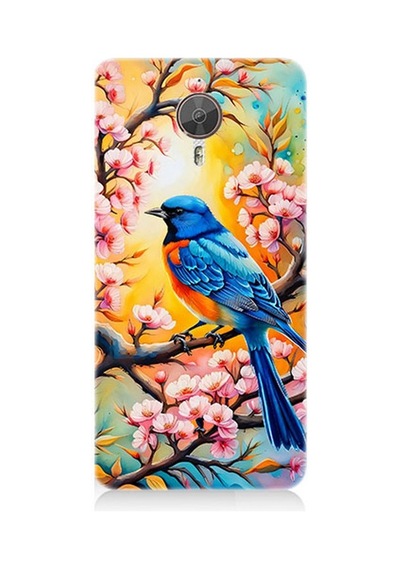 General Mobile Gm5 Plus Uyumlu Pembe Dallarda Mavi Kuş Desenli Silikon Kılıf Çok Renkli