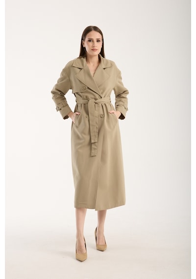 Açık Haki Oversize Rüzgarlık Detaylı Trençkot Açık Haki