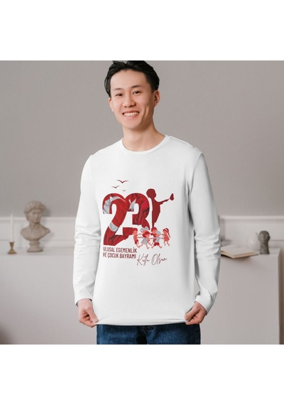 Alpşan Ticaret 23 Nisan Tişört 23 Nisan T-shirt Beyaz Çocuk Yetişkin Tişört Unisex T-shirt Çocuk Bayramı 14 Beyaz
