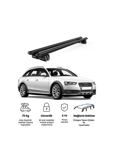 Pençe Audi A4 Allroad 2009-2016 Uyumlu Siyah Ara Atkı Port Bagaj Tavan Barı
