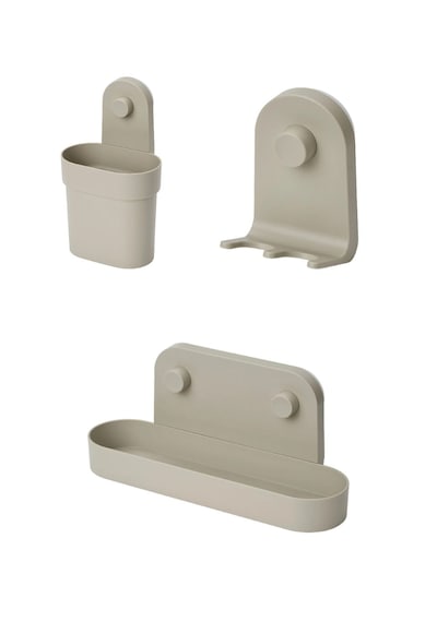 Ikea Öbonäs Vantuzlu Çok Amaçlı Baharatlık Sabunluk Askılık Organizer 3 Lü Seti Gri-bej Renk Bej