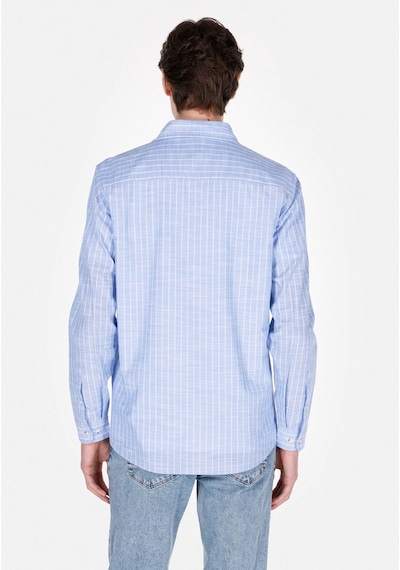 Colin's Colins Regular Fit Shirt Neck Çizgili Erkek Mavi Uzun Kol Gömlek Cl1073113 Q1.v1 Ble Mavi