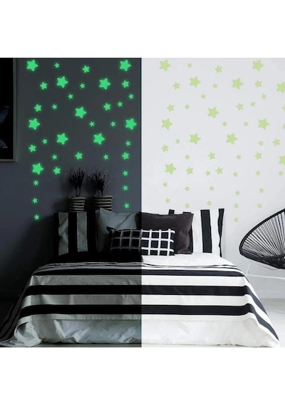 Mucit Home 50 Yıldız 1 Ay Fosforlu Duvar Süsü Renkli Yıldızlı Gece Parlayan Fosfor