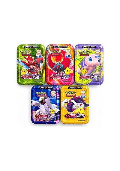 Cantex Tech Pokemon Scarlet & Violet Metal Kutu Karışık Gönderilir 5 Kutu 200-250 Kart Booster V-max - V-star - Standart Kart