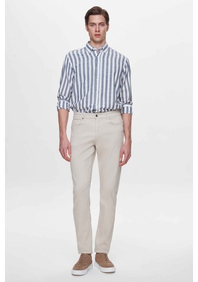 D'S Damat Ds Damat Comfort Lacivert Çizgili Keten Karışımlı Gömlek 4hc0221343142 Çok Renkli