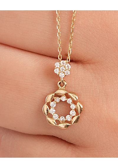 Debora Jewelry 14 Ayar Altın Çiçek Tasarımlı Taşlı Kolye