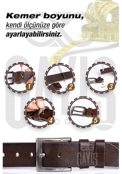 Gayış Özel Oval Kutulu Hakiki Manda Derisi Kahverengi Erkek Kot Kemeri Çeyizlik Kemer Kahverengi