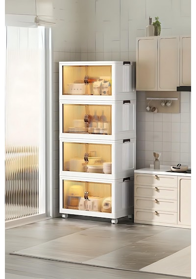 Evle Katlanabilir Modüler Dolap 4 Lü 54 Cm X 31,7 Cm X 127 Cm Beyaz