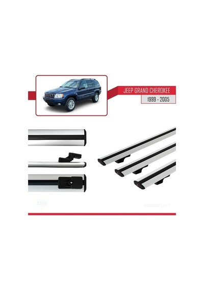 Jeep Grand Cherokee 1999-2005 Arası İle Uyumlu Basic Model Ara Atkı Tavan Barı Gri 3 Adet