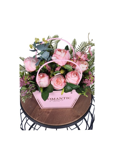 Yapay Çiçek Sitesi Yapay Çiçekli Romantic Çantalı Aranjman Model 9 Pembe