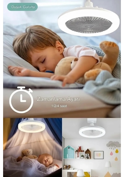 E27 Duylu Kumandalı Tavan Vantilatörlü Led Lamba 3 Hız Ve Renk Ayarlı Tavan Pervanesi