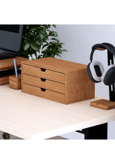 Desna Üç Katlı Üç Çekmeceli Dolap - Kiraz 34 Cm Uzunluk X 19 Cm Derinlik X 15.8 Cm Woodsaka Doğal Ahşap