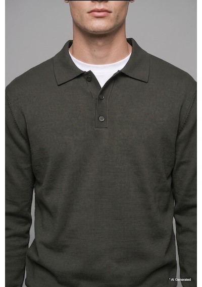 Defacto Standart Fit Düğmeli Polo Yaka Triko Basic Kazak H8972ax26augn498 Yeşil-gn498