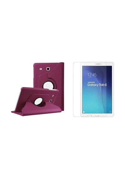 Samsung Galaxy Tab E T560 Dönerli Siyah 9.6" Tablet Kılıfı + Ekran Koruyucu Uyumlu Kapaklı Kılıf