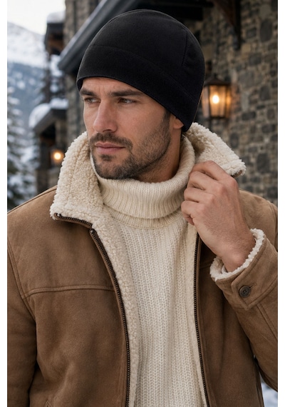 Unisex Termal Polar Bere Kışlık Sıcak Tutan Rüzgar Geçirmez Kulak Kapatan Outdoor Bere  Siyah
