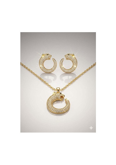 Panter Set Başlı Çelik 14k Altın Kaplama Gümüş