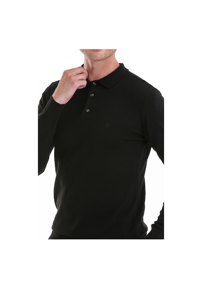 Hatemoğlu Regular Fit Düz Polo Yaka Triko Kazak Siyah
