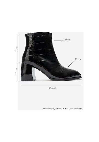 Luvi Shoes Lynda Siyah Rugan Baskı Kadın Kalın Topuklu Bot