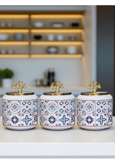 Kahve Köşesi - 1.4 L Ceramic Desenli Baharatlık Gold Kahverengi
