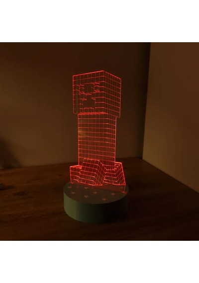 Minecraft Creeper 3d Led Gece Lambası Çocuklara Özel Hediyelik