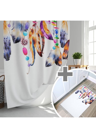Zethome Feathers Banyo Paspas Ve Tek Kanat Duş Perdesi 1x180x200 Çok Renkli