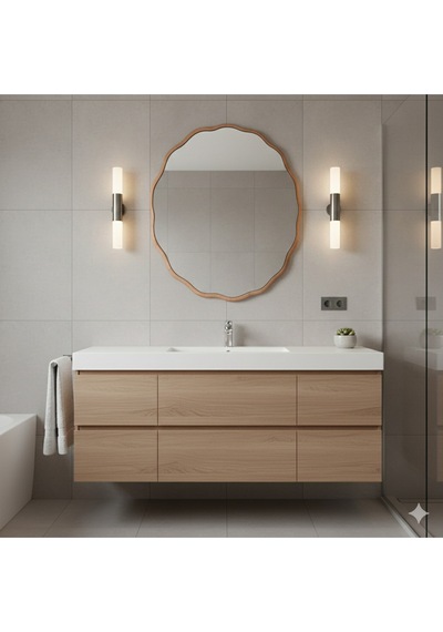 Modern Tasarım 60 Cm Yuvarlak Dalgalı Dekoratif Ayna Lake Boyalı Mdf Çerçeve Turuncu