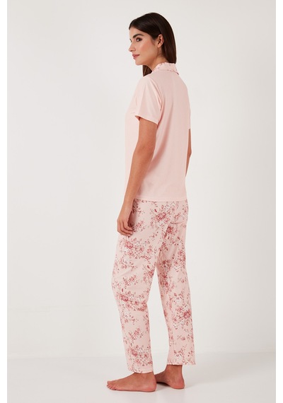 Lela Regular Fit Gömlek Yaka Kısa Kollu Bayan Pijama Takımı 65730101 Somon