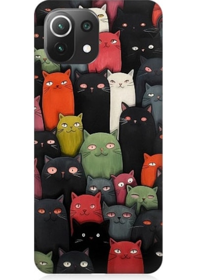 Xiaomi Mi 11 Lite Uyumlu Komik Kedi Yüzleri Desenli Silikon Kılıf