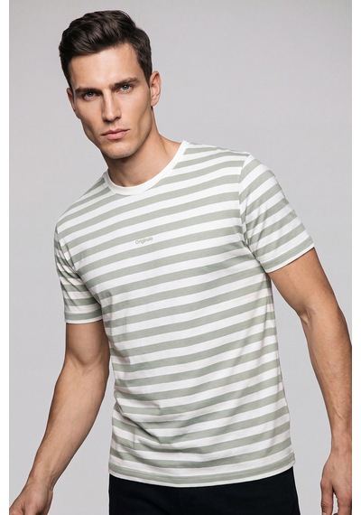 Buratti Çizgili Pamuklu Relaxed Fit Bisiklet Yaka T Shirt Erkek T Shirt 5904078 Elma Yeşili