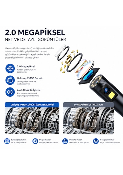 Ultratekno Ult105s 5m 10m Çift Kameralı 1440p Endoskop Yılan Kamera Ip68 8mm Sert Kablo İos Android