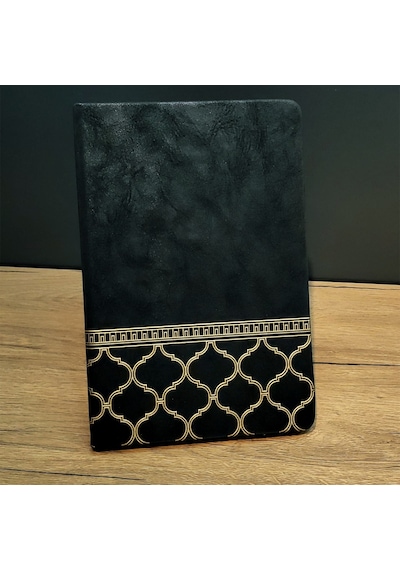 Gold İşlemeli Siyah Deri Defter Çok Renkli