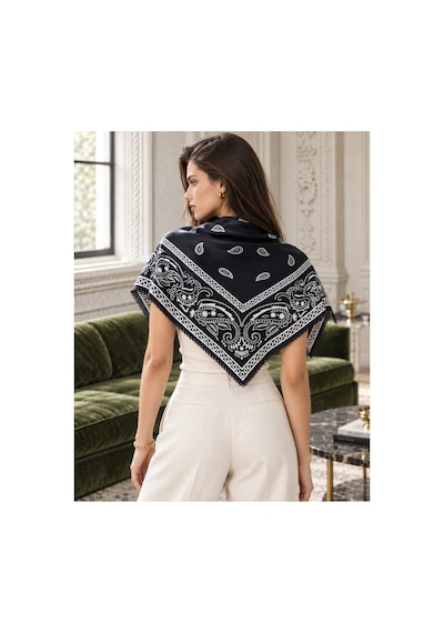Tarzını Seç Siyah Klasik Şal Desenli Dantel Oya Kesim Fular / Bandana 70 X 70 Cm